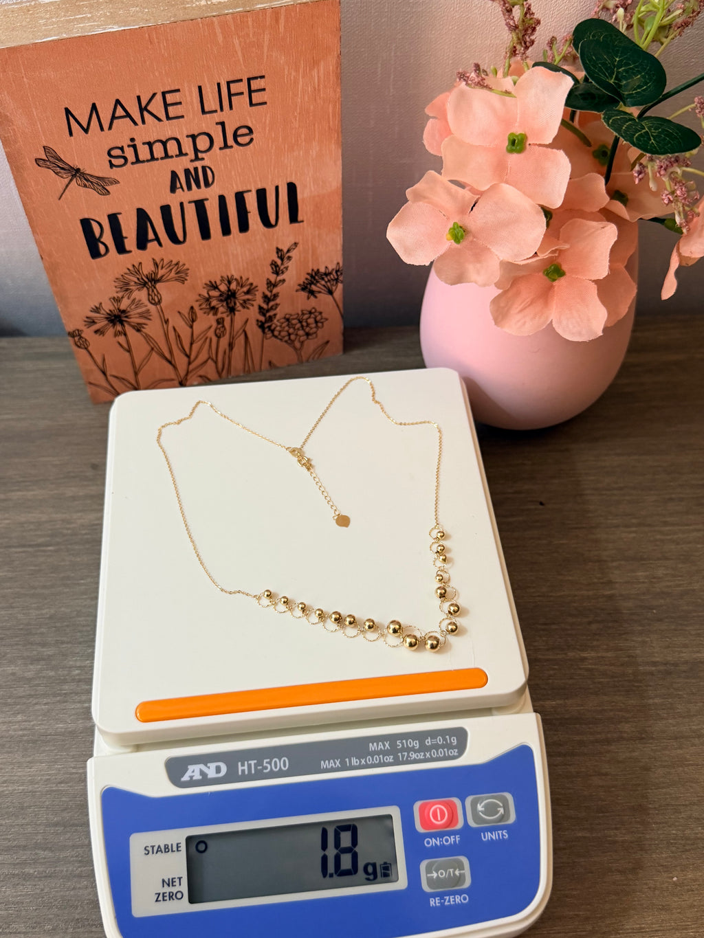 18karat gold ball tiny chain 18 inches