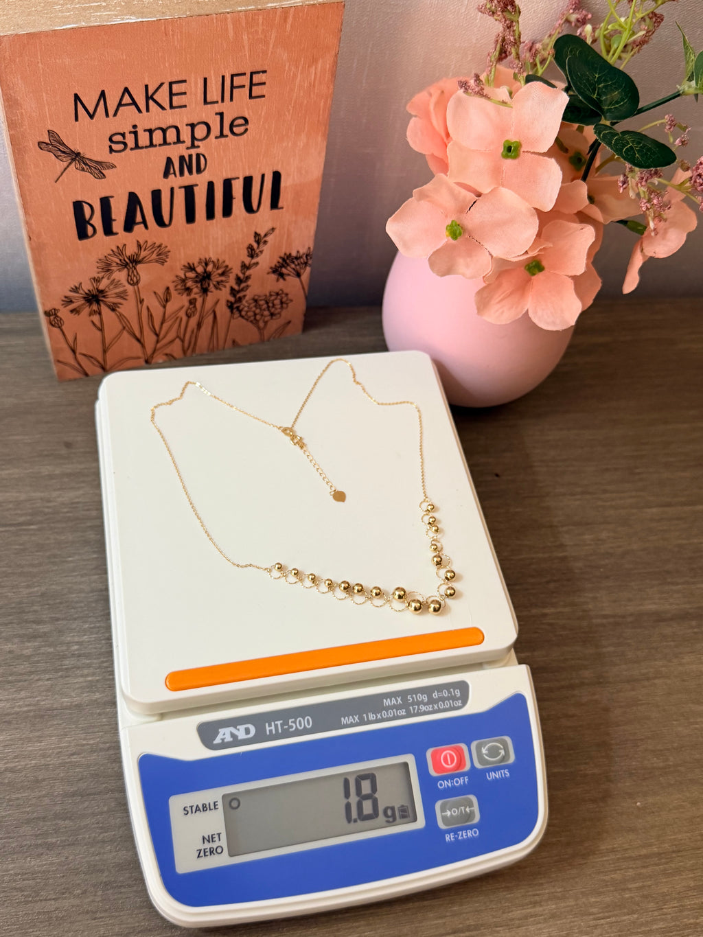 18karat gold ball tiny chain 18 inches