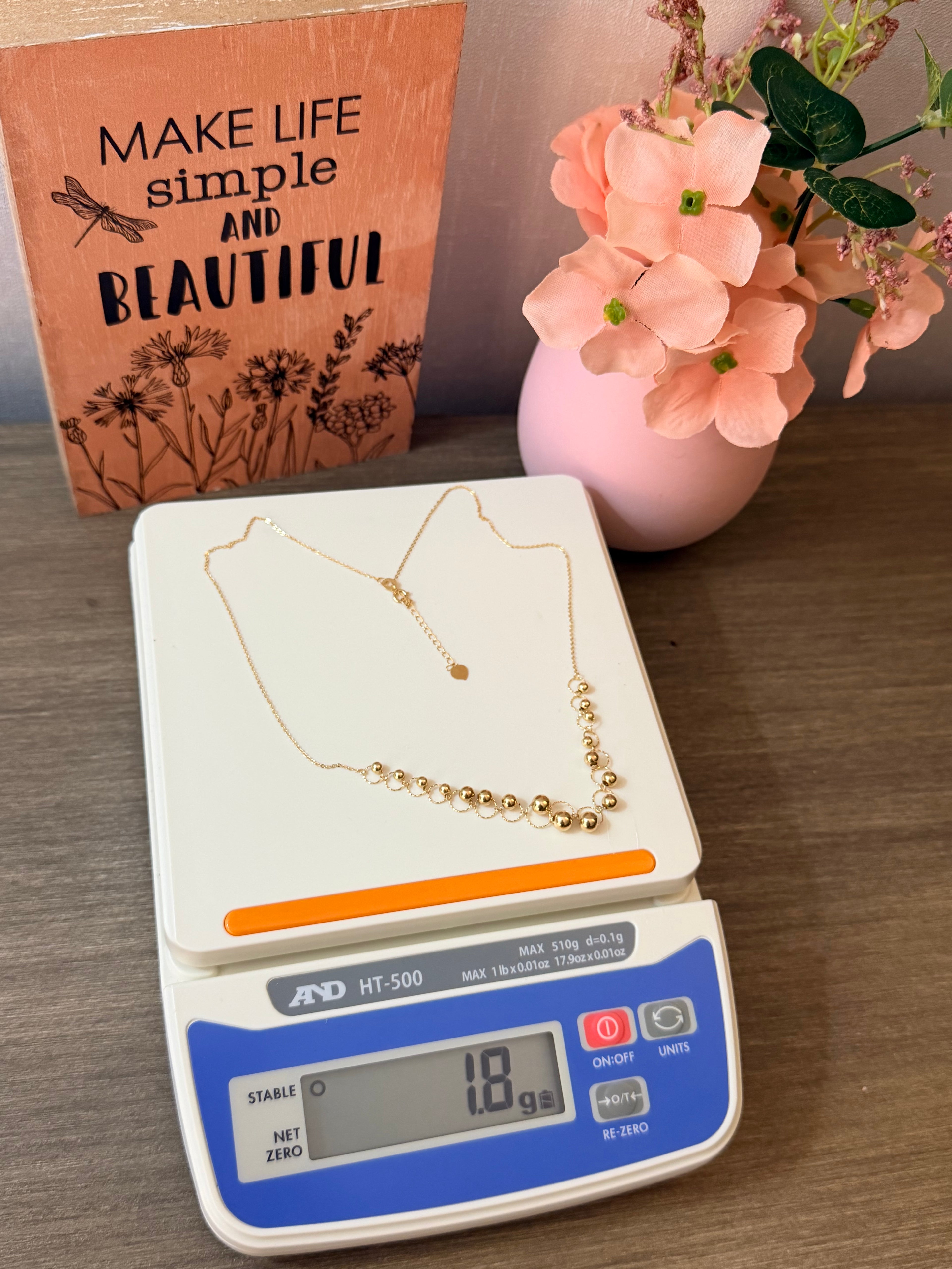 18karat gold ball tiny chain 18 inches